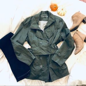 XXL Army Green Waist Line Coat with Tie Front Belt